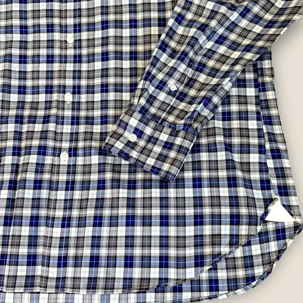 J. Crew Ludlow Plaid Long Sleeve Button Up Shirt Men Size XL 2 Ply Cotton Blue